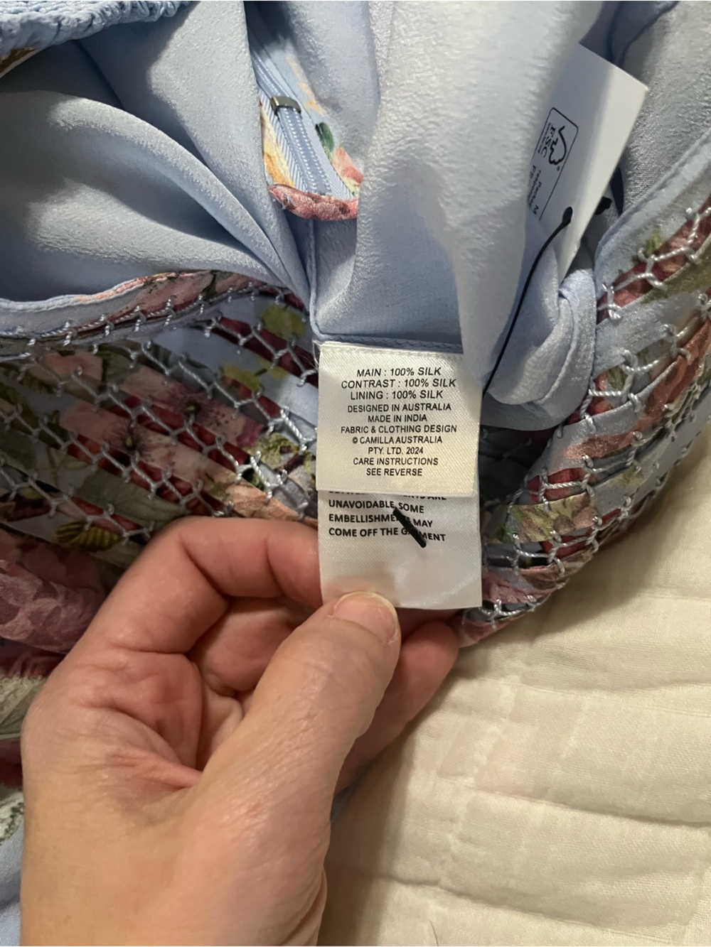 CAMILLA Tiled In Time Waisted Wide Leg Pants 100% Silk Floral Blue Medium - Picture 10 of 14